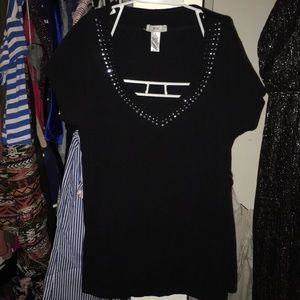 V-neck rhine stoned black shirt